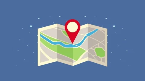 Animated paper map with red location pin marker concept for navigation and .. Video stock 338318686
