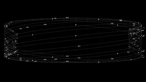 Animated particles with numbers moving on lines in black space Stock Footage 86810819