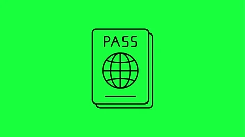 Animated pass document icon with globe on green screen background Stock Footage 331506304