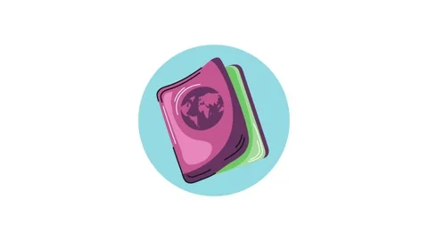 Animated passport icon motion graphic with vibrant colors, a globe symbol, .. Stock Footage 338400491