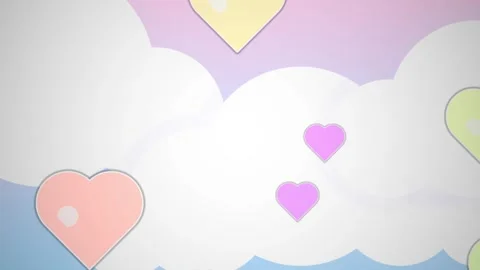 Animated pastel hearts falling on gradient sky with clouds background loop Stock Footage 338403144