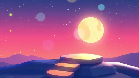 Animated Pastel Platform: A Scenic View Under a Starry Sky and a Large Yellow M Stock Footage 330319608
