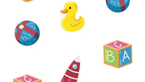 Animated pattern background featuring floating children toys like rubber du.. Stock Footage 339254824