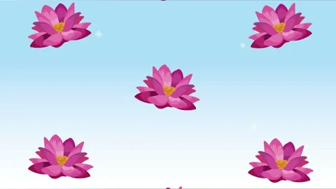 Animated pattern of blooming pink lotus flowers floating on light blue grad.. 動画素材 339111954