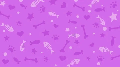Animated pattern with bones, fish, heart, paw icons on a pink background. Stock Footage 253277506