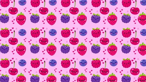 Animated pattern of cherries, raspberries, blackberries and blueberries, ideal Stock Footage 156658577