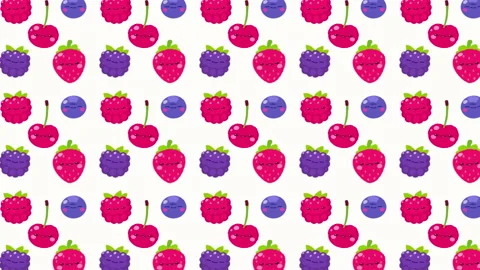 Animated pattern of cherries, raspberries, blackberries and blueberries, ideal Stock Footage 156886905