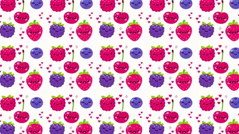 Animated pattern of cherries, raspberries, blackberries and blueberries, ideal Stock Footage 160031672