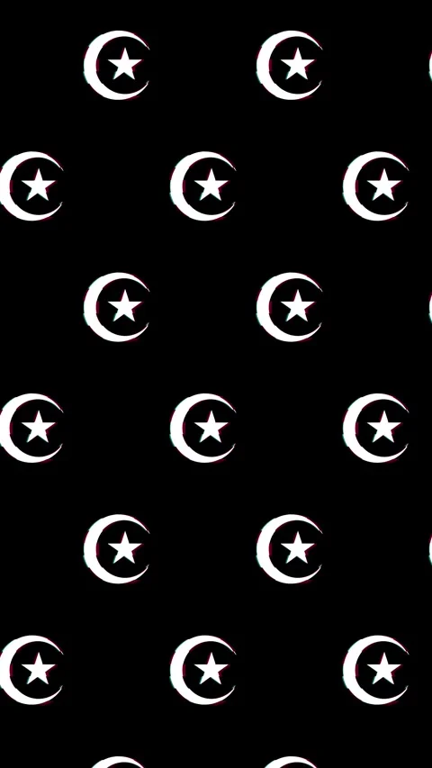 Animated Pattern Of Crescent Moon And Star Symbols With Glitch Effect Stock Footage 333697813