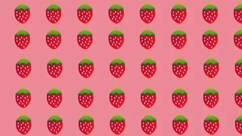 Animated pattern of cute cartoon strawberries wiggling on a pink background. Stock Footage 315110925