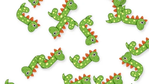 Animated Pattern of Cute Green Cartoon Dinosaurs Falling on White Background Video stock 341908343