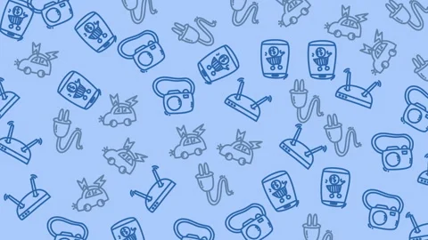 Animated Pattern of Electric Cars and Plugs on Blue Background Loop Stock Footage 340837058