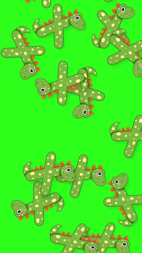 Animated Pattern of Falling Green Dinosaur Characters on Green Background Video stock 342208240