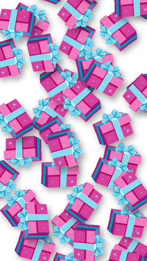 Animated Pattern of Falling Pink and Cyan Gift Boxes on White Stock Footage 345124766