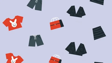 Animated pattern of falling summer clothes including t shirts shorts and ha.. Stock Footage 334545409