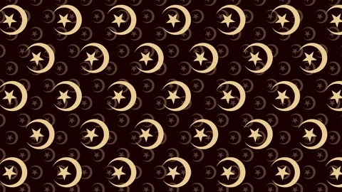 Animated Pattern Of Gold Crescent Moon And Star Symbols With Parallax Animation Video stock 333698167