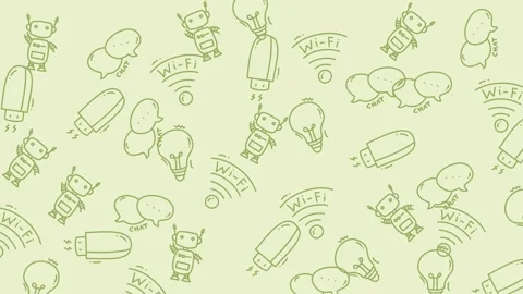Animated pattern - hand-drawn light bulbs, WiFi, robots, symbolizing ideas .. Stock Footage 318532139