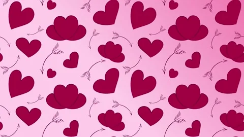Animated pattern of hearts and arrows scrolls across a pink gradient background. Vídeo Stock 320701713