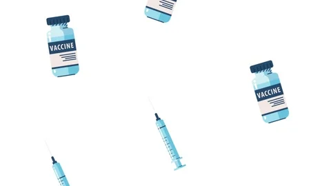 Animated pattern of medical vaccine vials and syringes falling down on whit.. Stock Footage 338984144