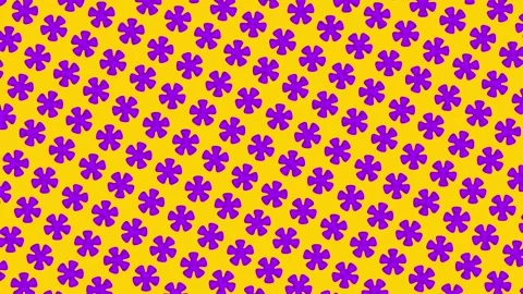 Animated Pattern of Purple Flower Shapes on Yellow Background Stock Footage 346842708