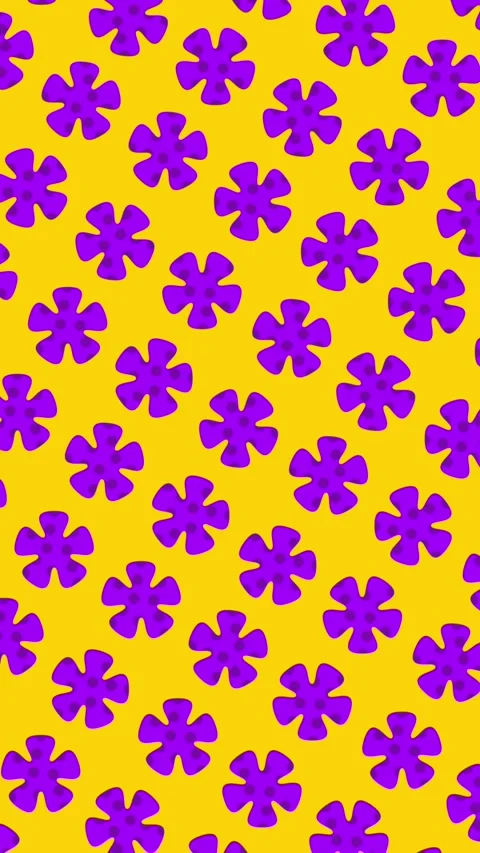 Animated Pattern of Purple Flower Shapes on Yellow Background Stock Footage 347312199