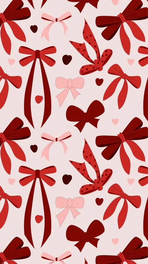 Animated pattern of red and pink bows and hearts scrolls upwards. Vídeo Stock 322508262