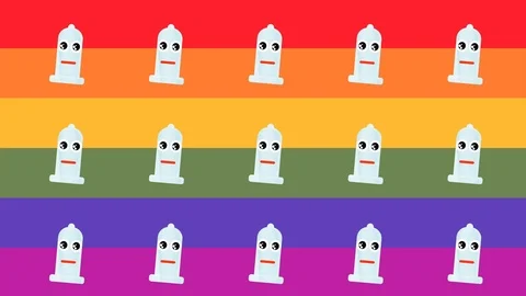 Animated pattern representing a happy condom for sexual security, with rainbow Stock Footage 93523272