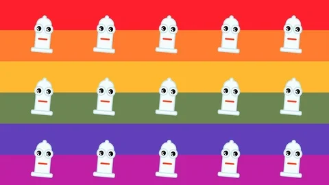 Animated pattern representing a happy condom for sexual security, with rainbow Stock Footage 93525914