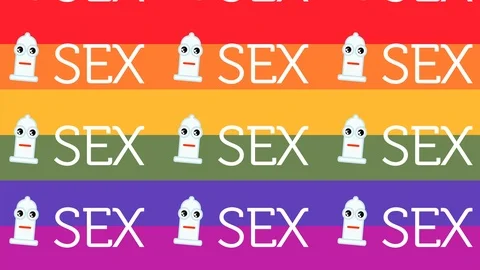 Animated pattern representing a happy condom for sexual security, with rainbow Stock Footage 93536926