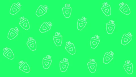 Animated pattern of white perfume bottle icons on green background Stock Footage 344875418