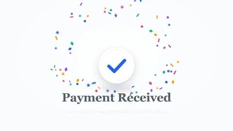 Animated payment received confirmation with confetti and checkmark. 4K 스톡 동영상 348301224