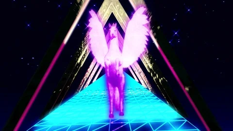 An animated Pegasus in Vaporwave Style Stock Footage 113843450