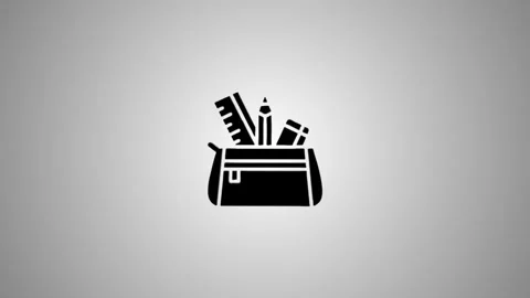 Animated pencil case icon with school supplies appearing and disappearing o.. Stock Footage 346491368