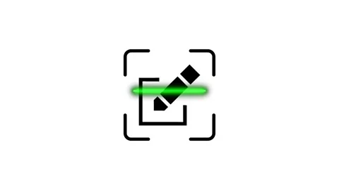 Animated pencil inside scan frame icon with scanning laser motion effect fo.. Stock Footage 346498769
