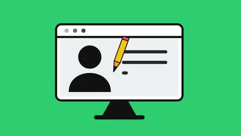 Animated pencil writing on computer screen profile page online profile editin Stock Footage 346726389
