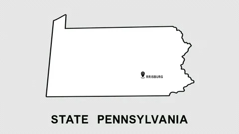 Animated. Pennsylvania State  with pointer in city Harrisburg. Alpha channel. Stock Footage 170788715