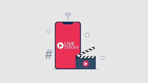 Animated Phone Displaying Live Stream Concept with Icon - Transparent Stock Footage 346018439