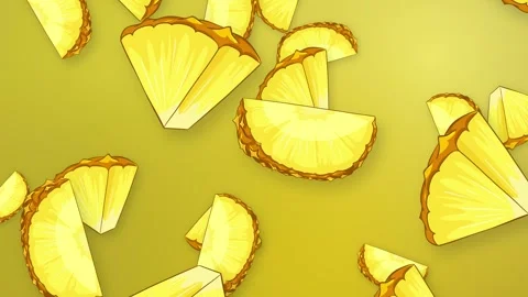 Animated Pineapple Slices Falling Downward on a Yellow Background Stock Footage 345294049