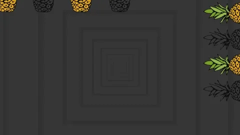 Animated pineapples radiate from a center, creating movement on a black Stock Footage 330294774