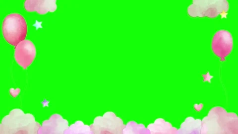 Animated pink balloons and clouds on green screen background Stock Footage 337444143