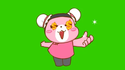 Animated Pink Bear Needs Money on Green Screen Stock Footage 282774370