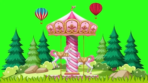 Animated Pink Carousel with Hot Air Balloons on Green Screen Background Stock Footage 337090416