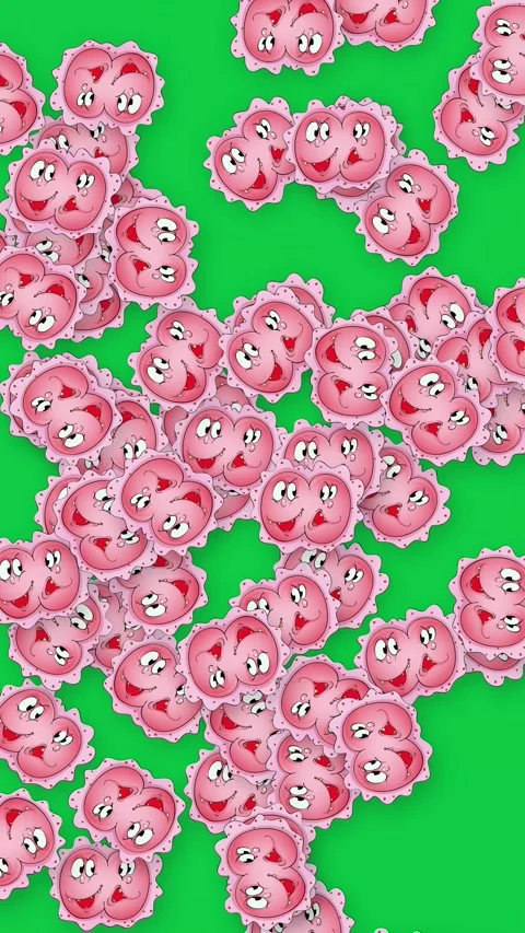 Animated Pink Cartoon Germs Falling Against a Green Screen Background Stock Footage 342471124