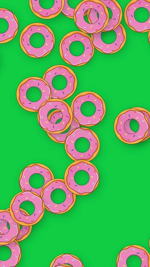 Animated Pink Glazed Donuts Falling Down a Bright Green Background Stock Footage 339988237