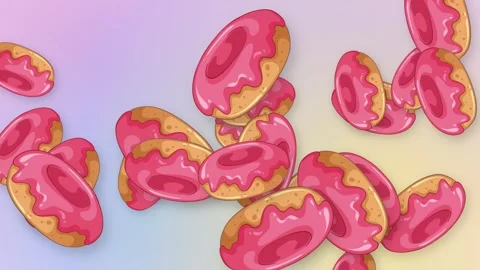 Animated Pink Glazed Donuts Falling Against a Pastel Gradient Background Stock Footage 343819491