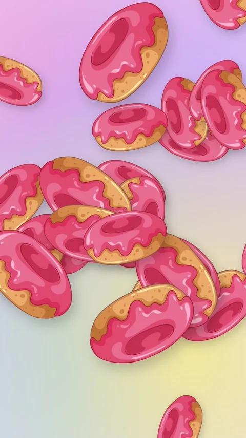 Animated Pink Glazed Donuts Falling Against a Pastel Gradient Background Stock Footage 344230997
