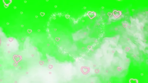 Animated pink hearts float on green cloudy background Video stock 337086938