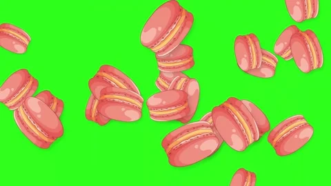 Animated Pink Macarons Falling and Bouncing on Green Screen Background Stock Footage 345037973