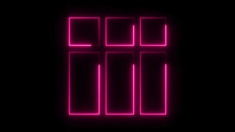 Animated pink neon frames grid background glowing rectangles with black space Video stock 308713131