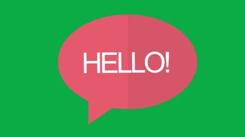 Animated pink speech bubble with hello text popping up on green screen backgroun Stock Footage 332390917